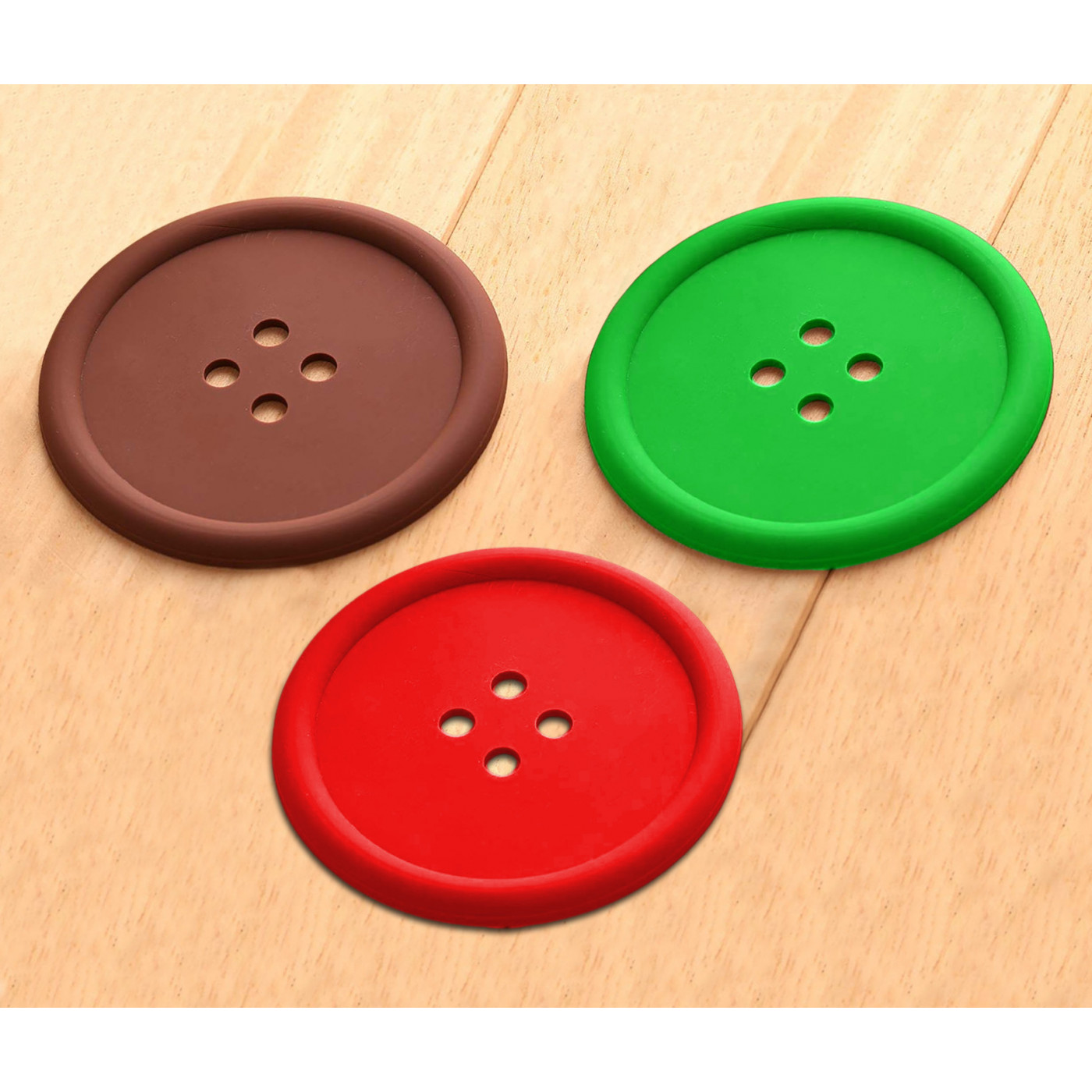 Set di 15 sottobicchieri in silicone (rosso, verde, marrone)