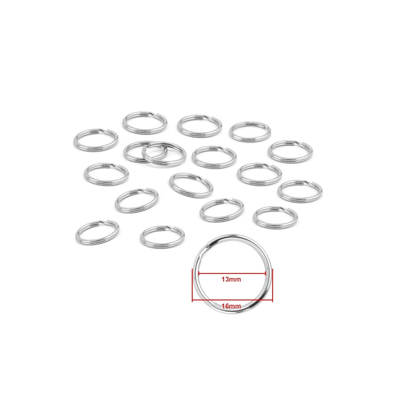 Sada 180 kovových kroužků na klíče (16 mm, poniklované)