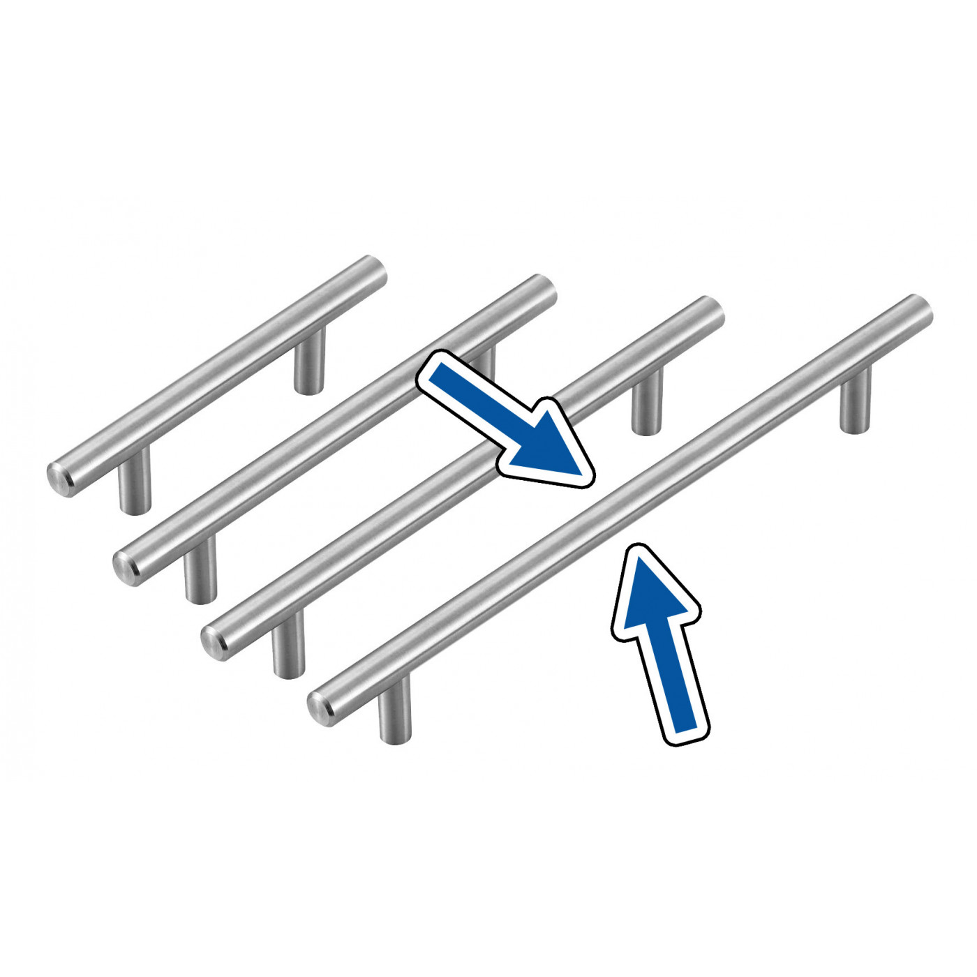 Set von 4 hochwertigen Massivstahlgriffen (Größe 4: 256/400 mm)