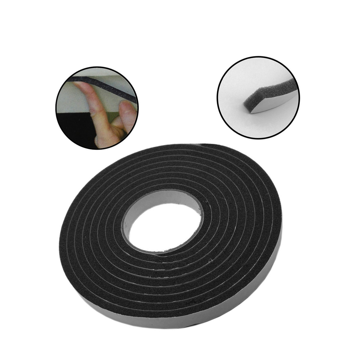 total 26 feet long black 2 pieces foam tape Self-adhesive sealing tape 9 mm wide 6 mm thick 