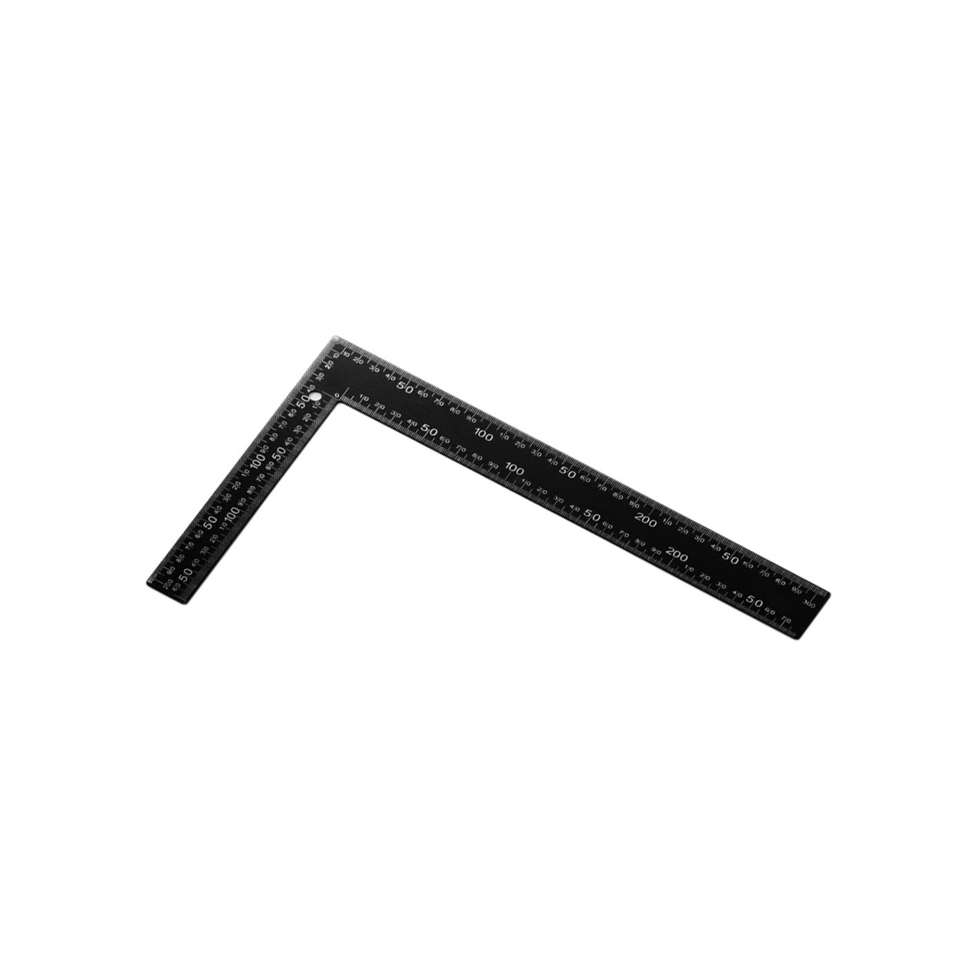 Metalen winkelhaak (zwart, 20x30 cm), inches en cm