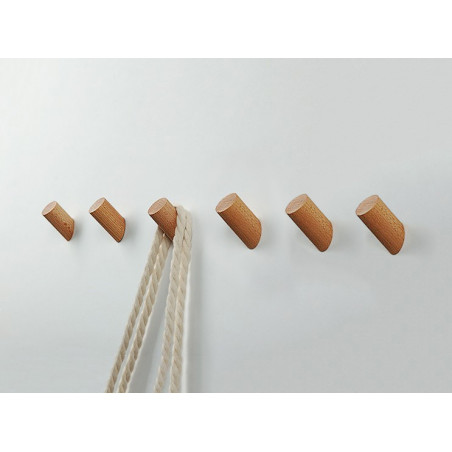 Set of 6 wooden clothes hooks, ash wood