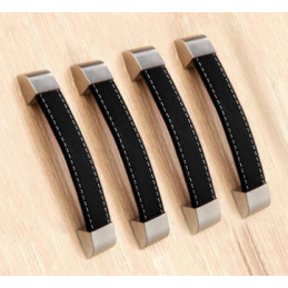 Set of 4 leather handles (128 mm, black)