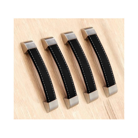 Sæt med 4 læderhåndtag (128 mm, sort)