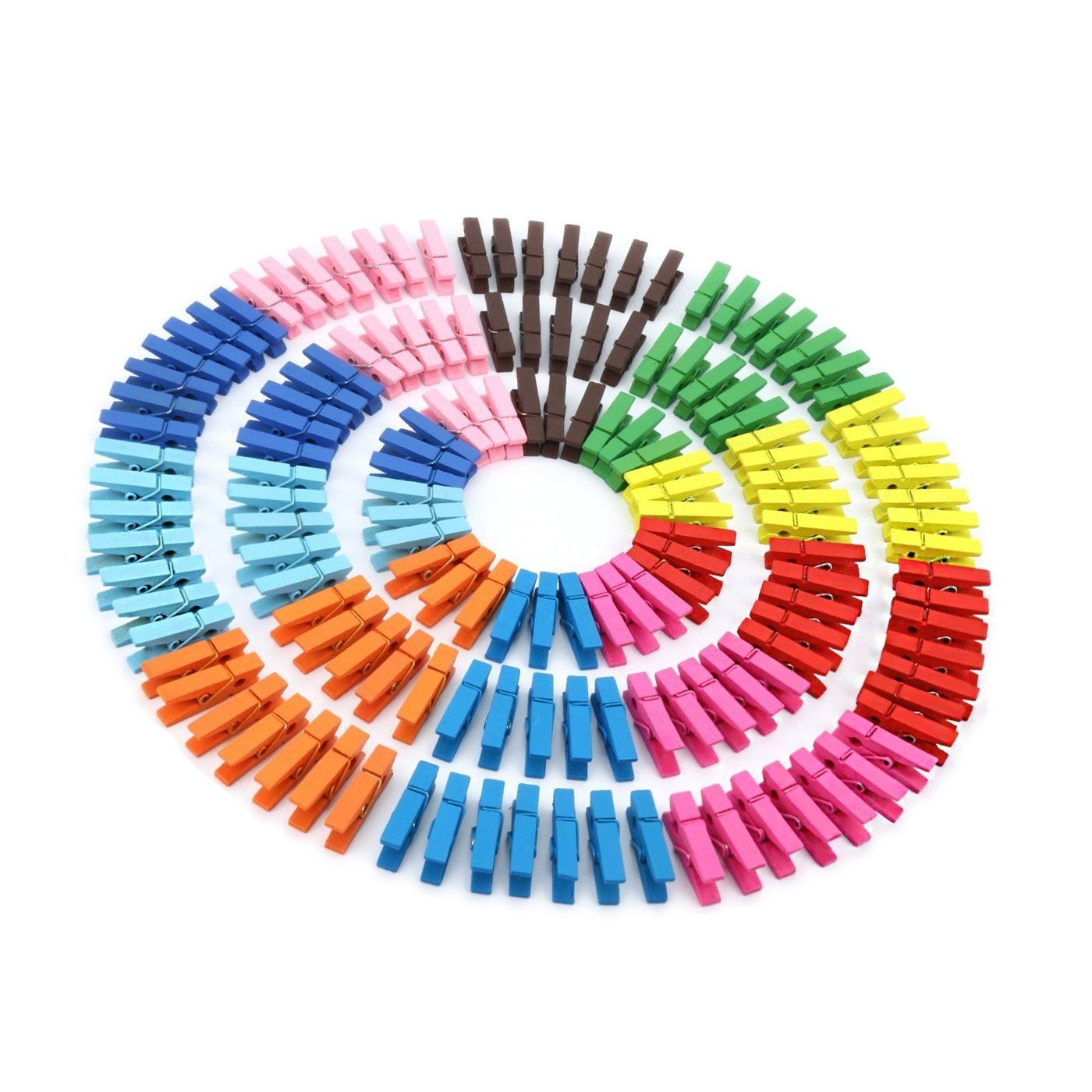 Set of 100 colorful clothes pins from wood (35 mm)