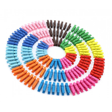 Set of 100 colorful clothes pins from wood (35 mm)