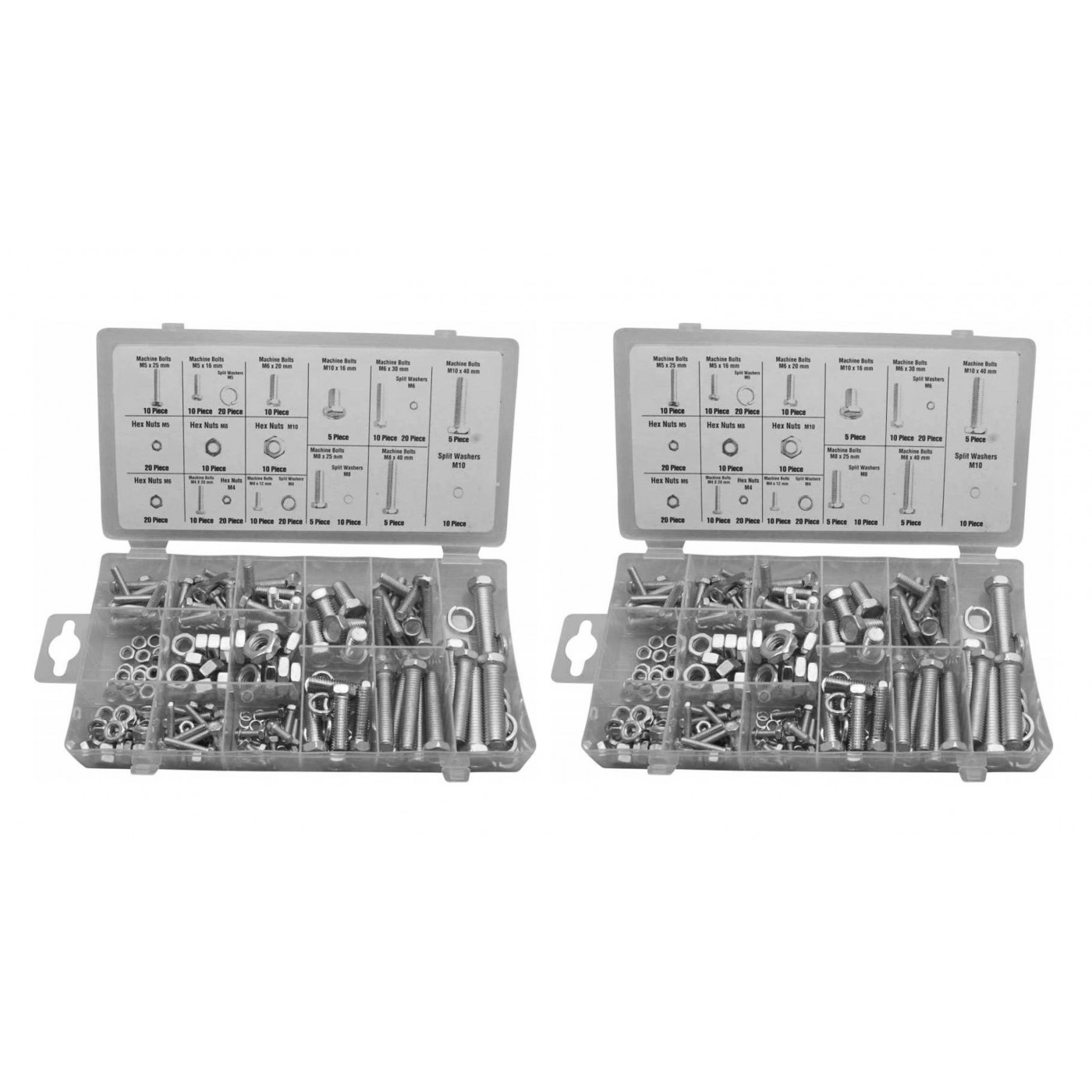 Set of 480 pieces bolts, nuts and washers in box