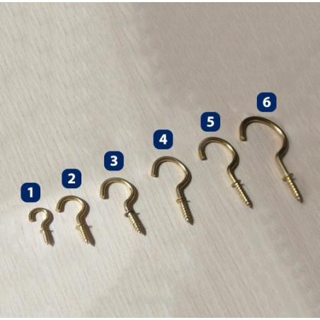 Set of 20 brass screw hooks, size 4 Set of 20 brass screw hooks, size 4
