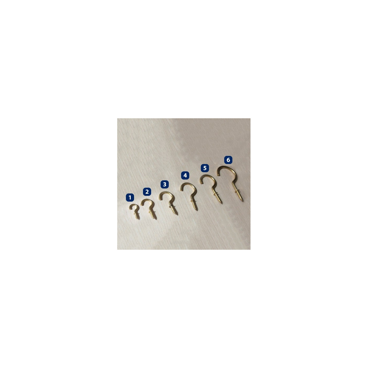 Set of 20 brass screw hooks, size 6