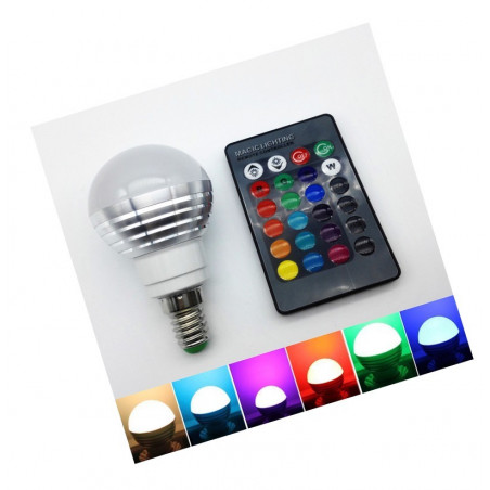 Lampe LED E14 RGB avec télécommande, 3W Lampe LED E14 RGB avec télécommande, 3W