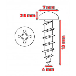 Jeu de 7 vis à tête ronde (4,0x18 mm, couleur argent)