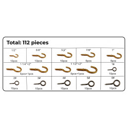 Assortiment van 112 kleine schroefhaakjes in een doosje