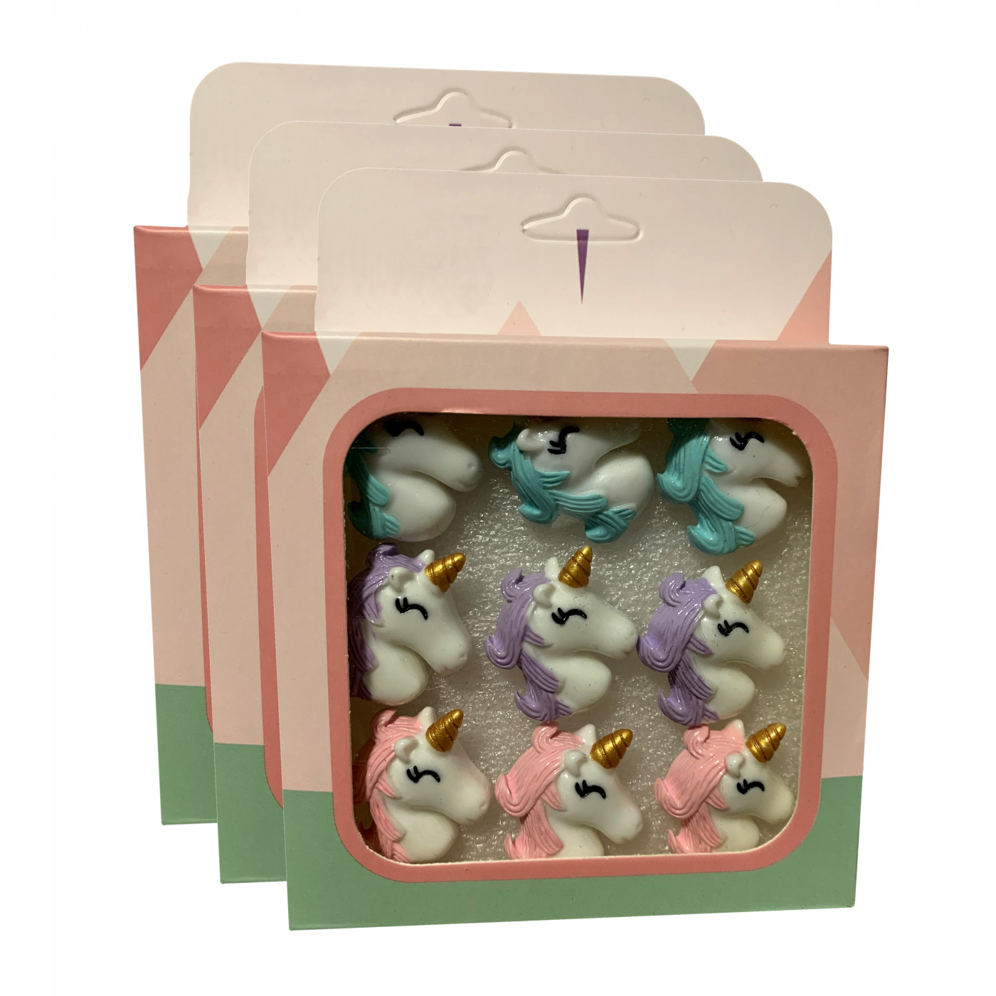 Set van 27 leuke punaises in doosjes (model: eenhoorn1)