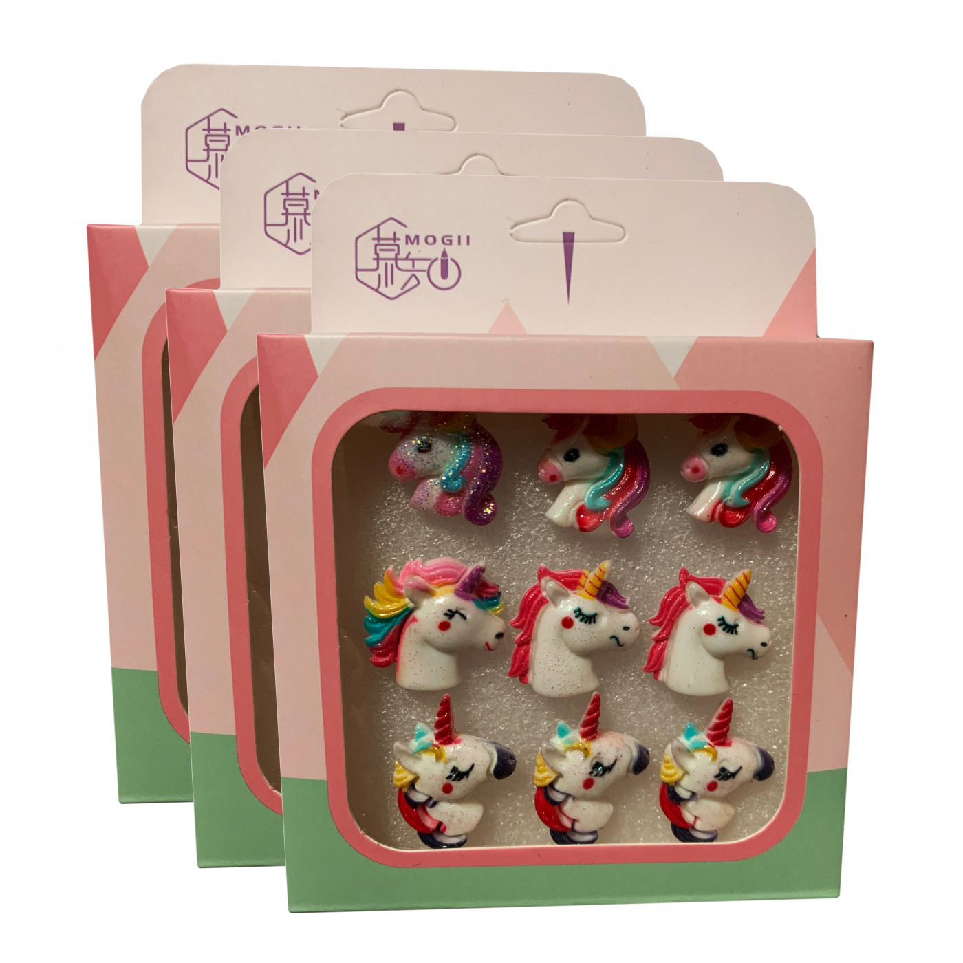 Set van 27 leuke punaises in doosjes (model: eenhoorn2)