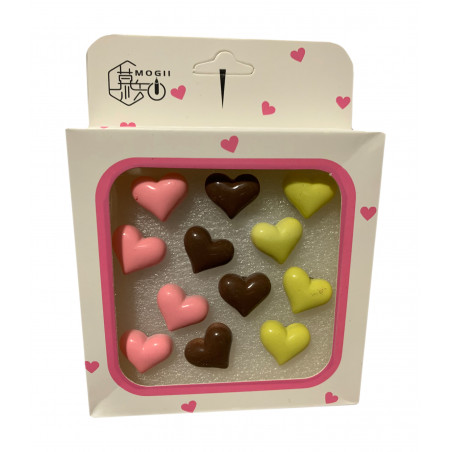 Set of 12 cute thumbtacks in a box (model: hearts, pink, brown Set of 12 cute thumbtacks in a box (model: hearts, pink, brown