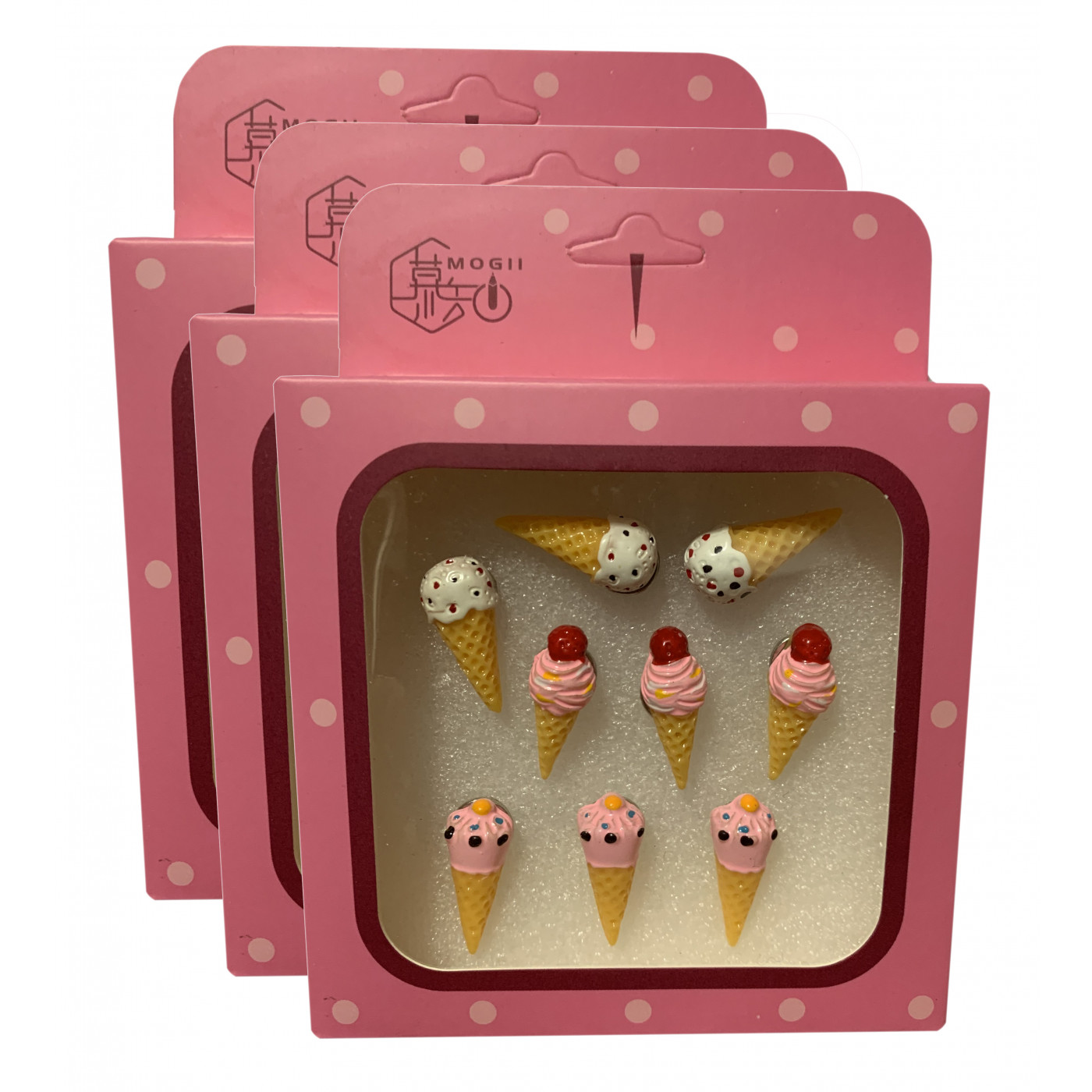 Set of 27 cute thumbtacks in boxes (model: ice creams)