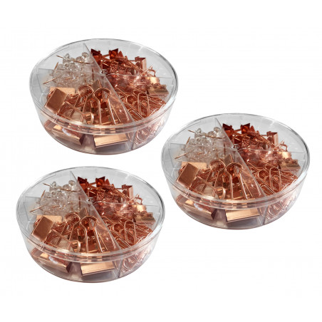 Set of 216 paper clips, clamps and thumbtacks (rose gold)