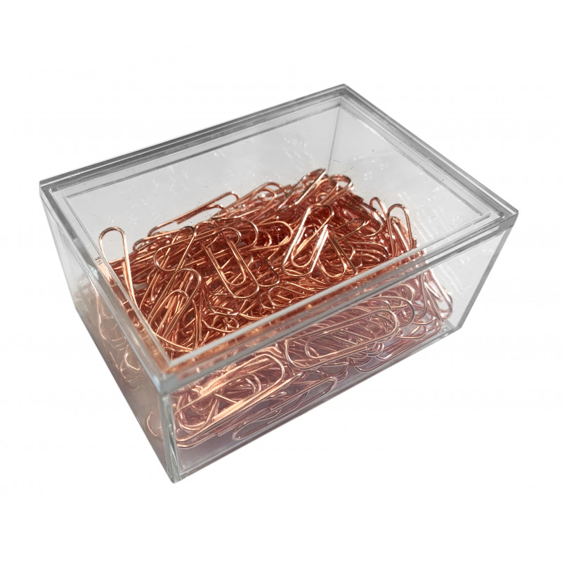 Set of 160 metal paper clips (rose gold, in acrylic box)