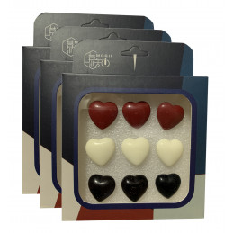 Sæt med 27 søde thumbtacks i æsker (model: hjerter, rød, hvid