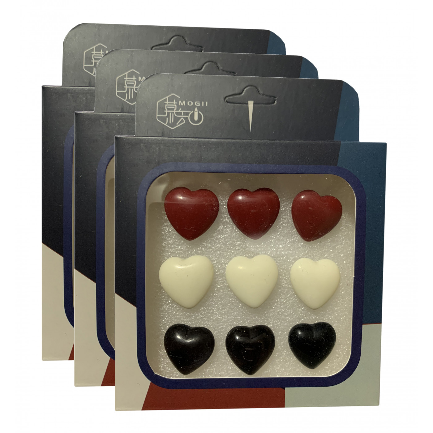 Conjunto de 27 chinchetas lindas en cajas (modelo: corazones
