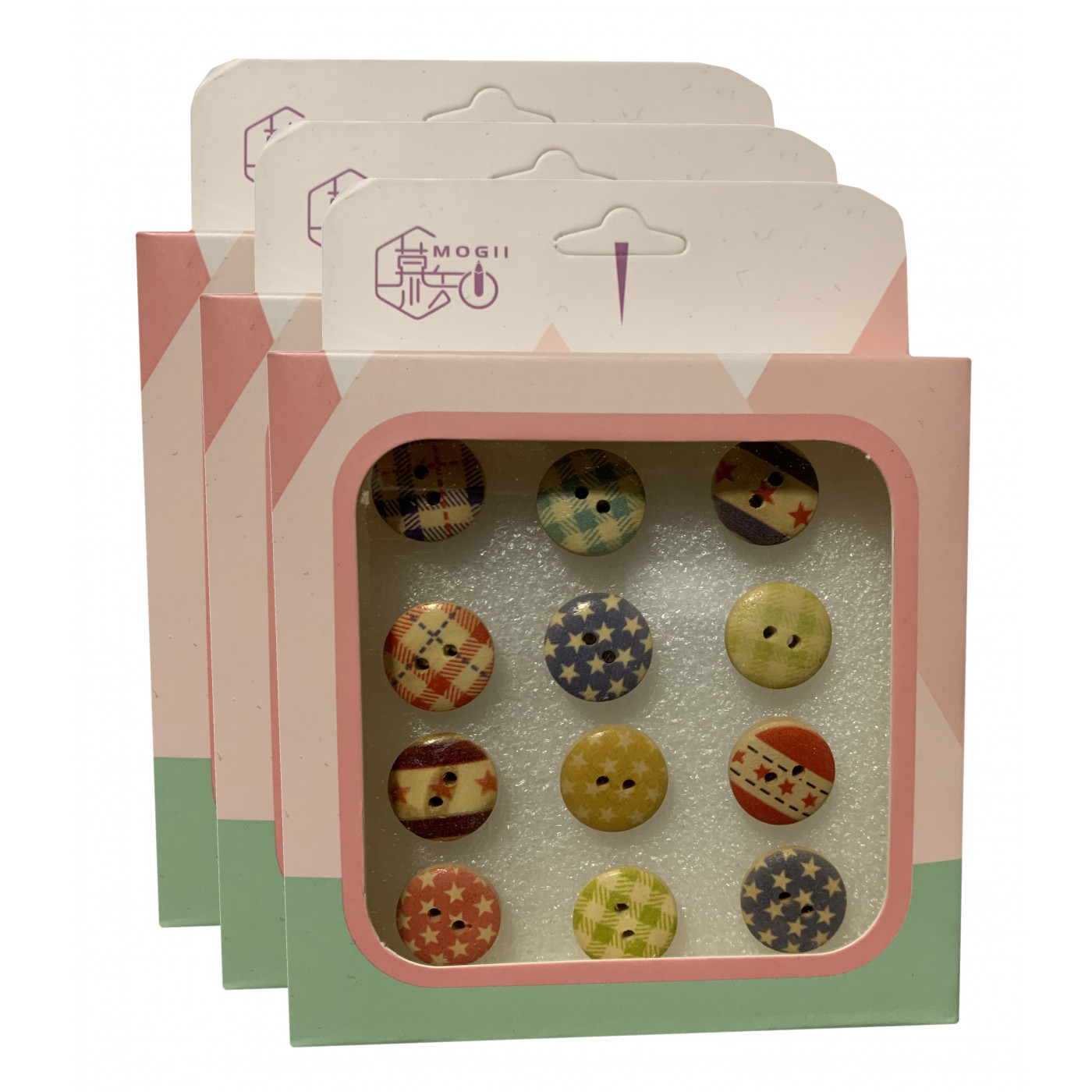 Zestaw 36 ślicznych pinezek w pudełkach (model: małe guziki)