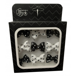 Set of 27 cute thumbtacks in boxes (model: bows, black and