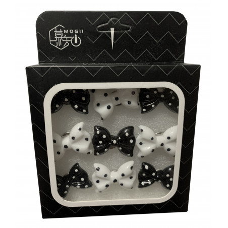 Set of 27 cute thumbtacks in boxes (model: bows, black and Set of 27 cute thumbtacks in boxes (model: bows, black and
