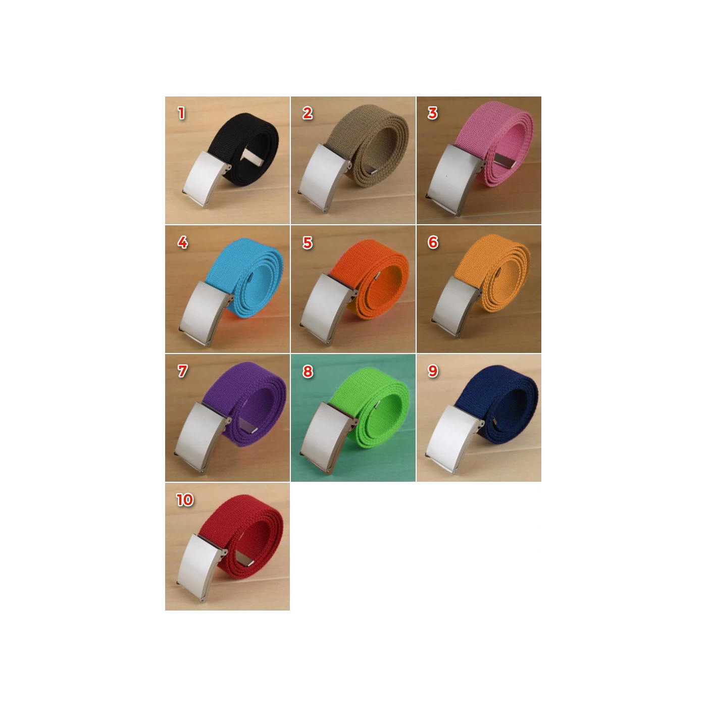 Set of 5 basic, casual belts, red (color 10)