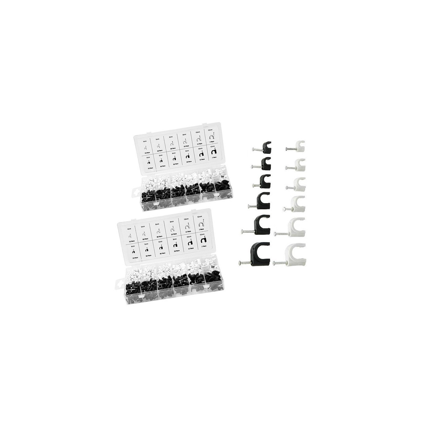 Set of 780 cable clips (2 mix assortment boxes, black/white)