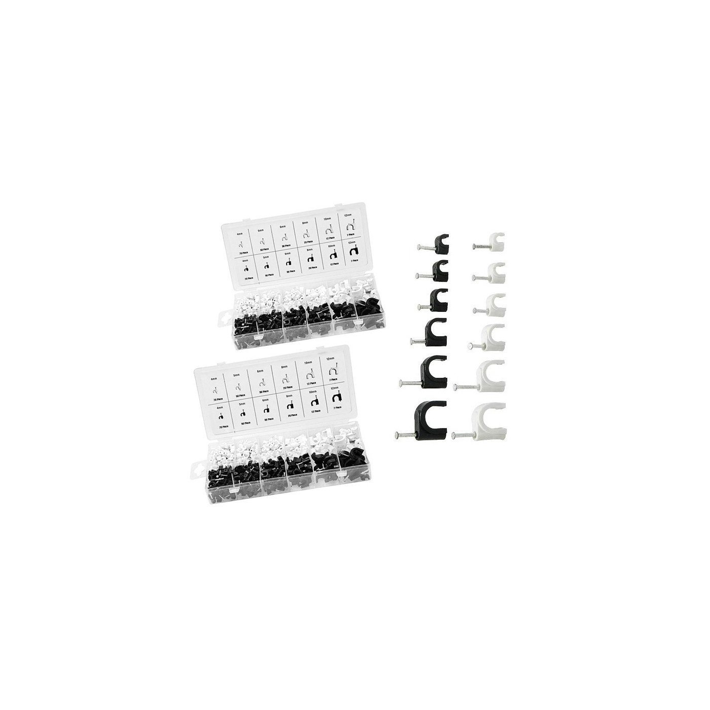 Set von 780 Kabelclips (2 Mix-Sortimentsboxen, schwarz/weiß)