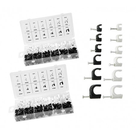 Set von 780 Kabelclips (2 Mix-Sortimentsboxen, schwarz/weiß)