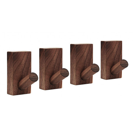 Set of 4 sturdy clothes hooks for jackets and bags (walnut