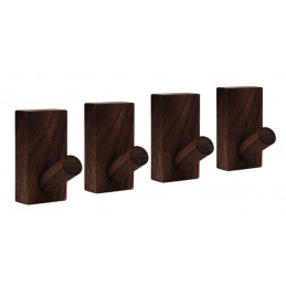 Set of 4 sturdy clothes hooks for jackets and bags (walnut dark)