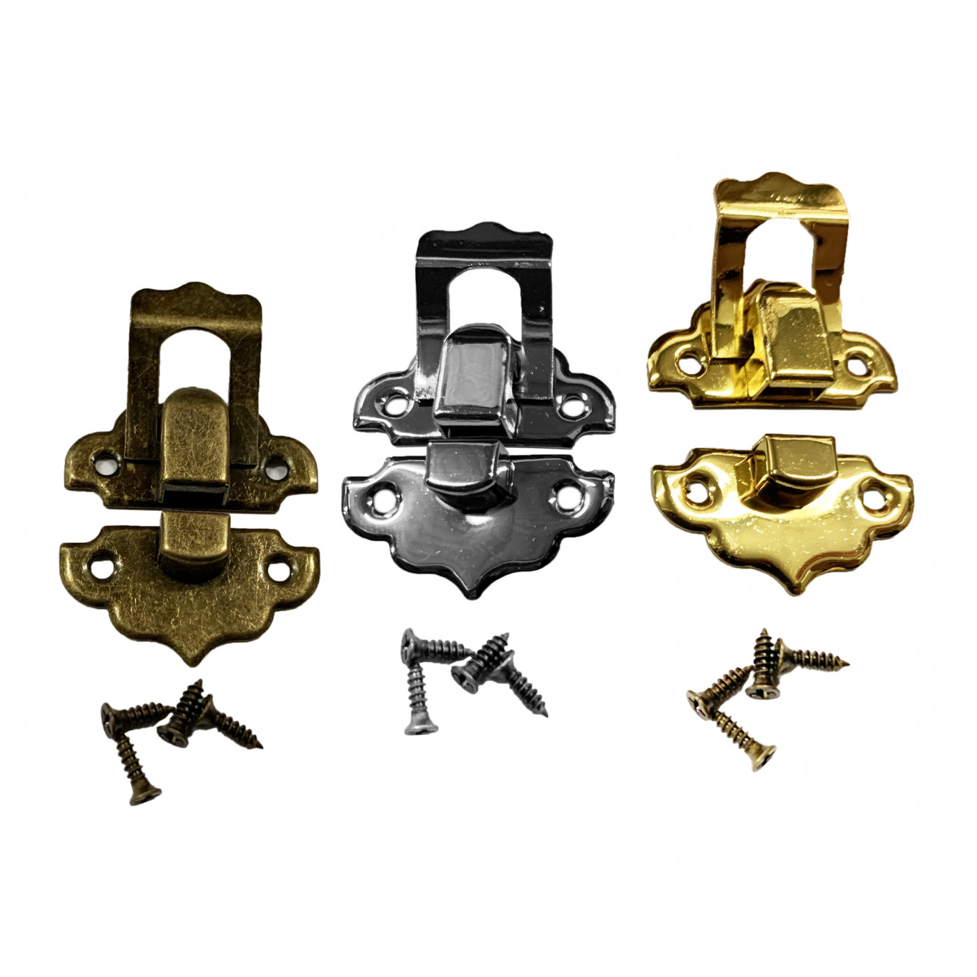 Set of 30 small metal retro box locks (color: bronze)