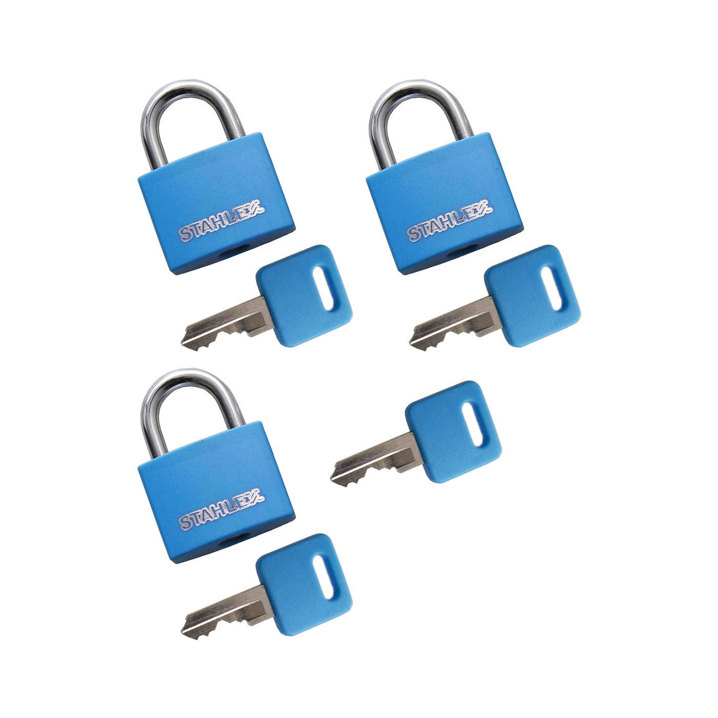 Conjunto de 3 cadeados (30 mm, azul, com 4 chaves)
