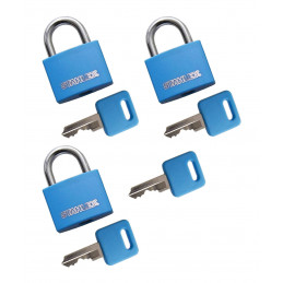 Lot de 3 cadenas (20 mm, bleu, avec 4 clés)