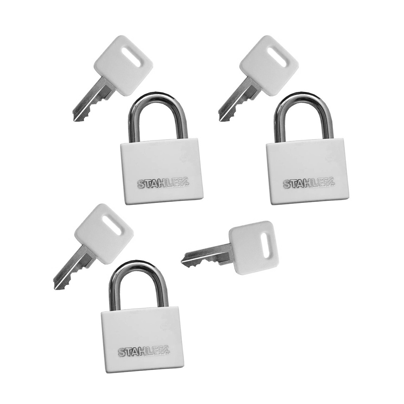 Set of 3 padlocks (20 mm, white, with 4 keys)