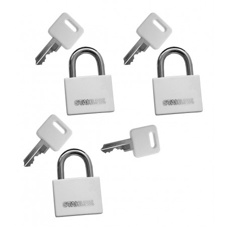 Set of 3 padlocks (20 mm, white, with 4 keys)