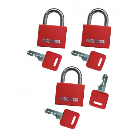 Set of 3 padlocks (20 mm, red, with 4 keys)