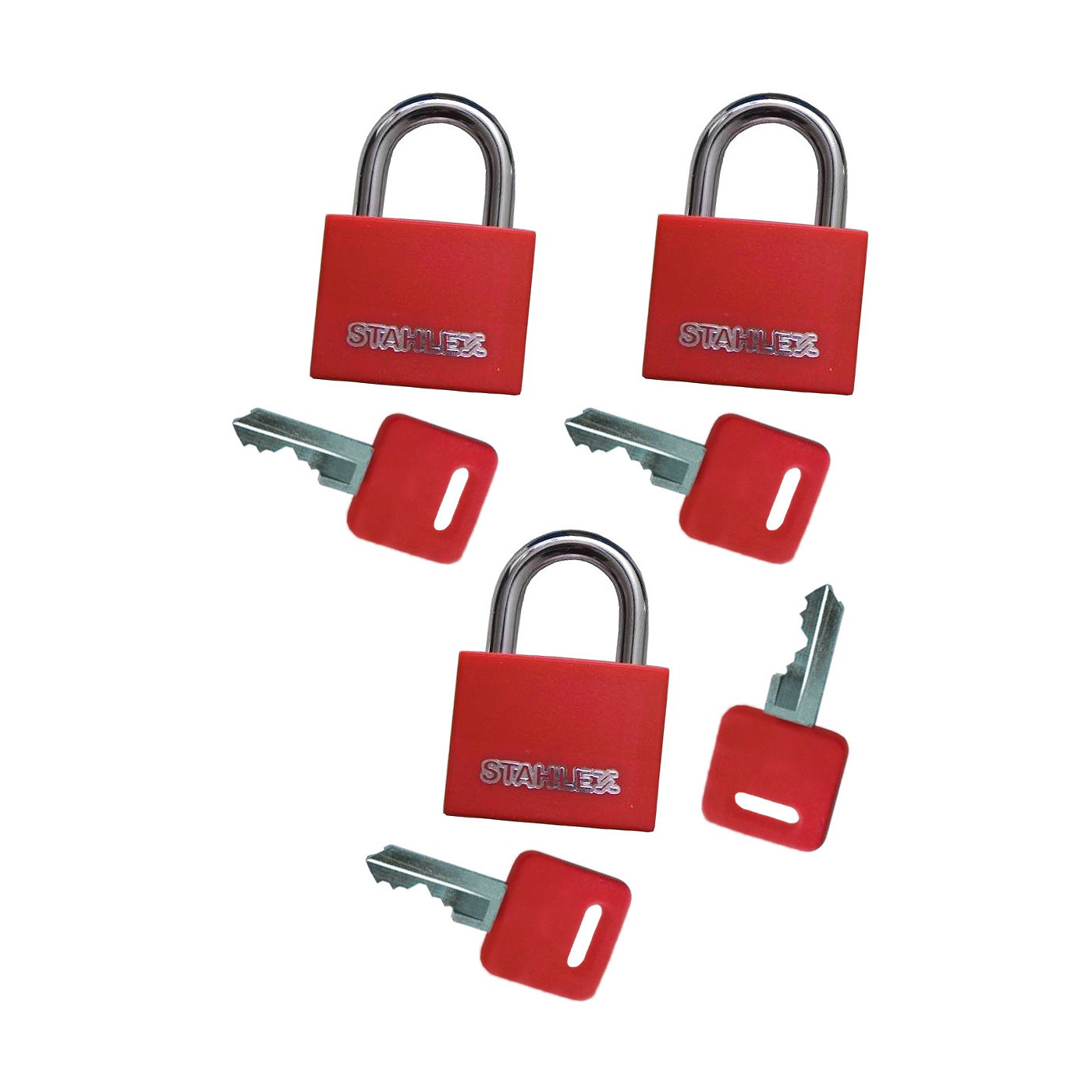 Set of 3 padlocks (30 mm, red, with 4 keys)