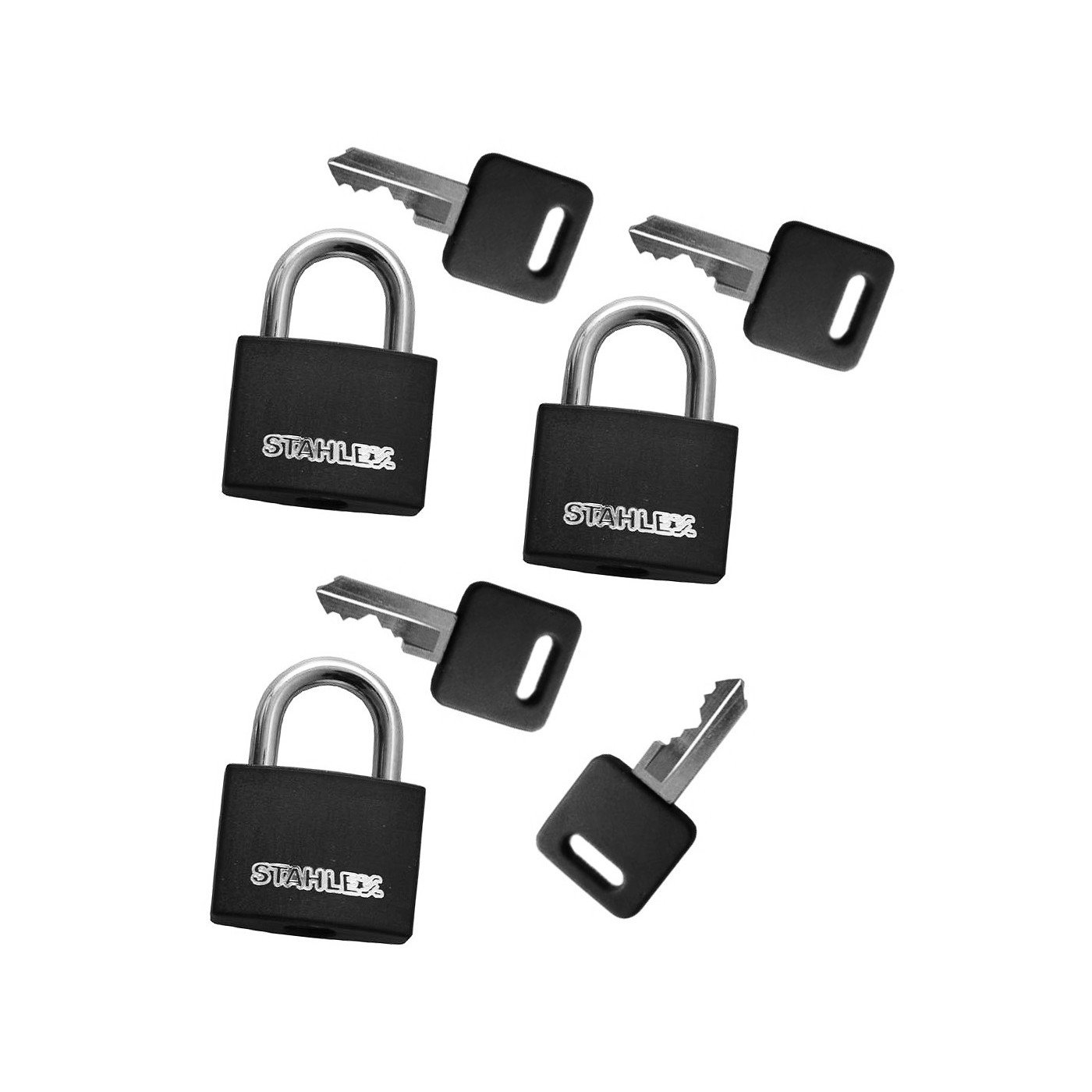 Set van 3 hangsloten (20 mm, zwart, met 4 sleutels)