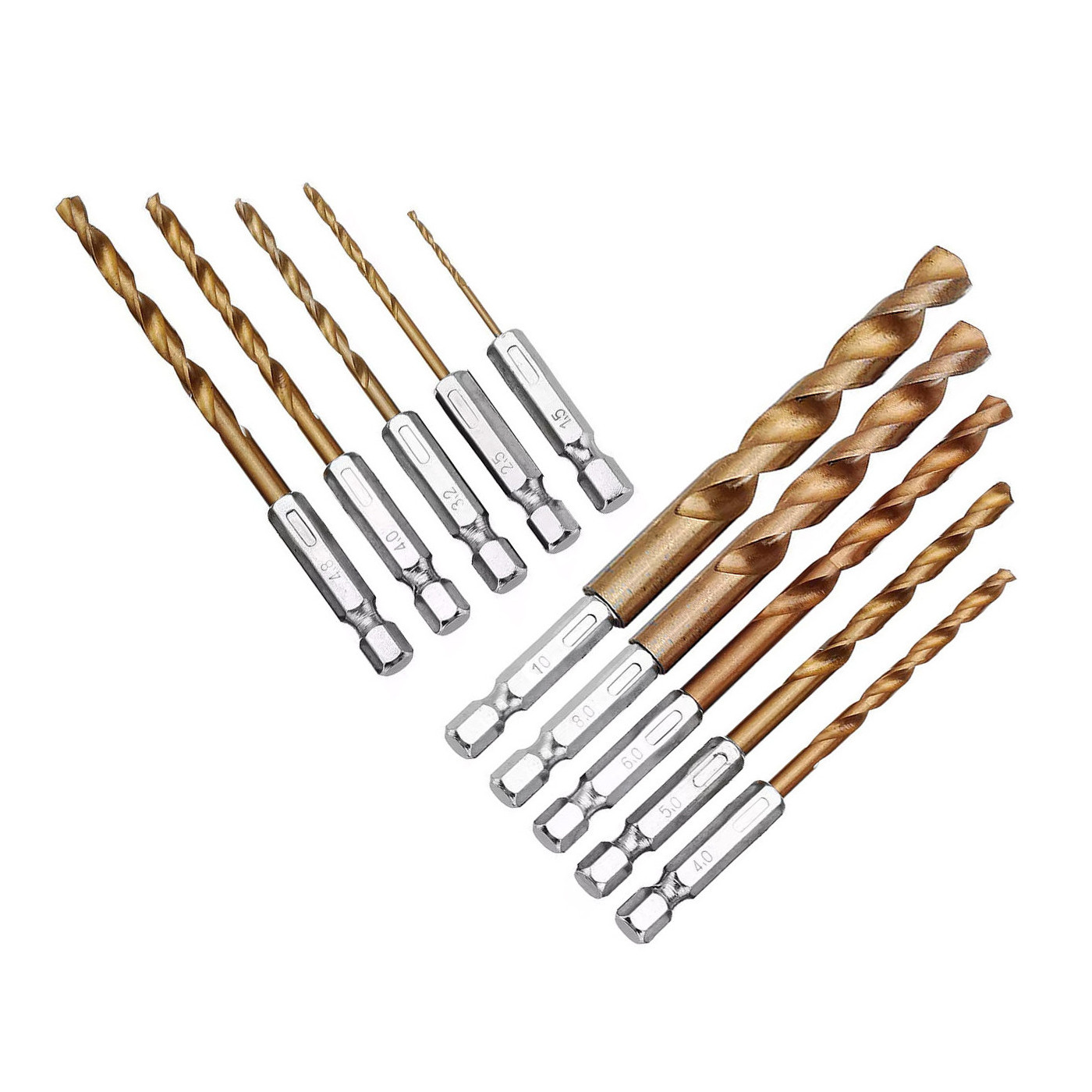 Set of 10 metal drill bits (hex shaft)