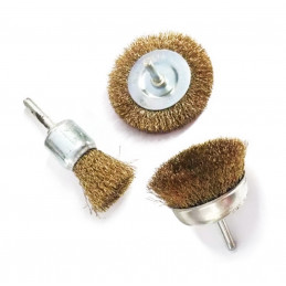 Set of 3 metal brushes (6.35 mm shaft) for electric drill