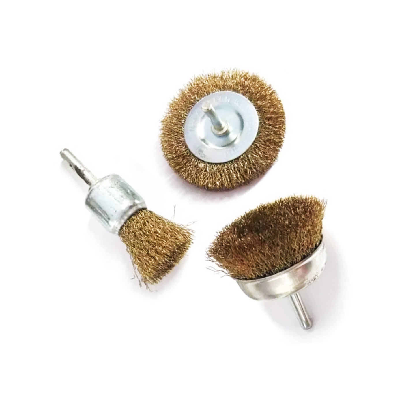 Set of 3 metal brushes (6.35 mm shaft) for electric drill