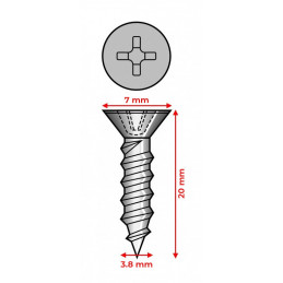 Set of 10 countersunk metal screws for 200N gas springs