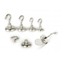 Set of 8 magnet hooks, size 1 (10 mm dia, 0.75 kg, neodymium)