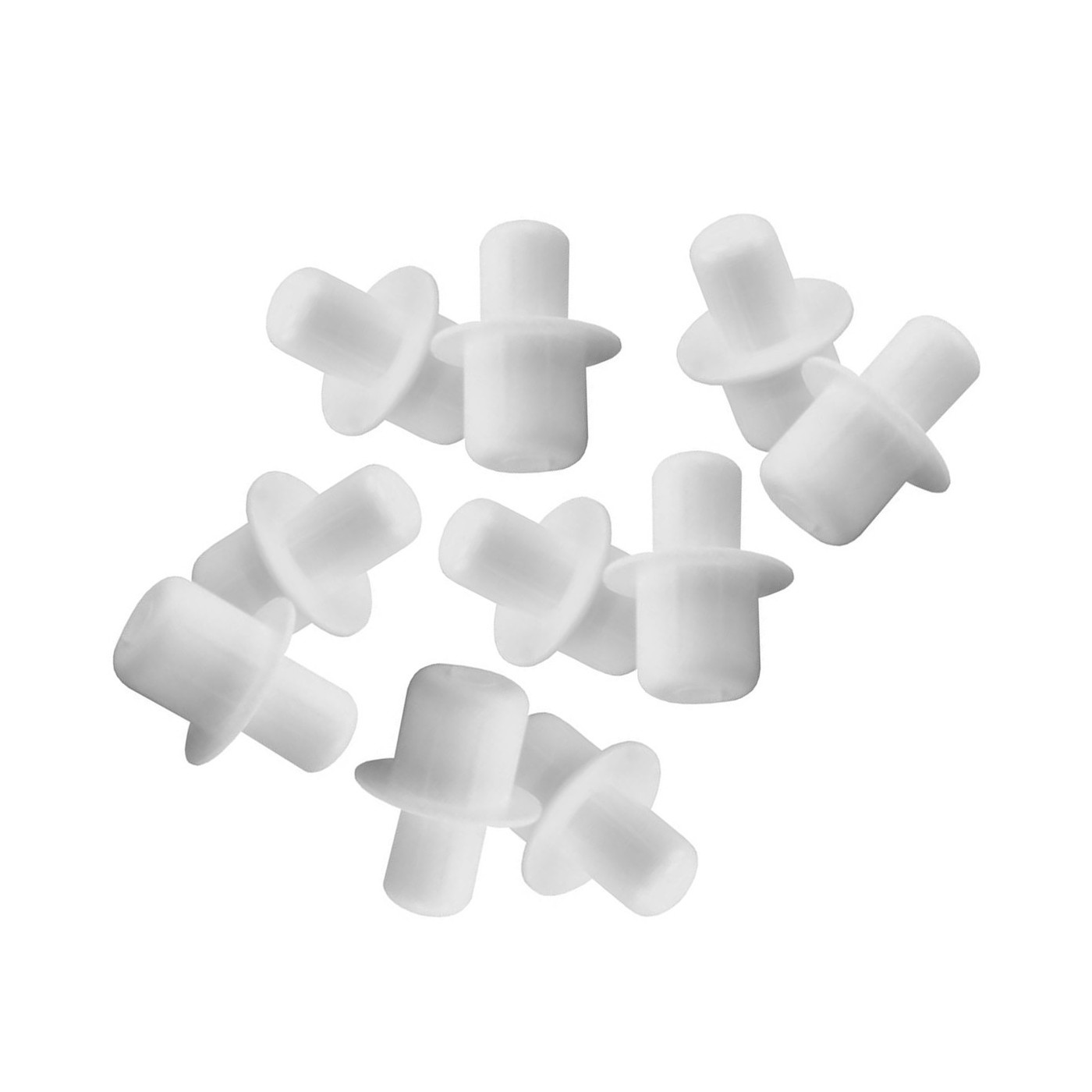 Set of 120 plastic shelf supports (white, 5&6 mm, 15 mm length)