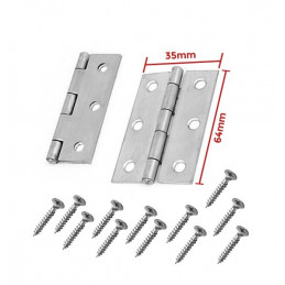 Set of 8 metal hinges, silver color (64x35 mm)