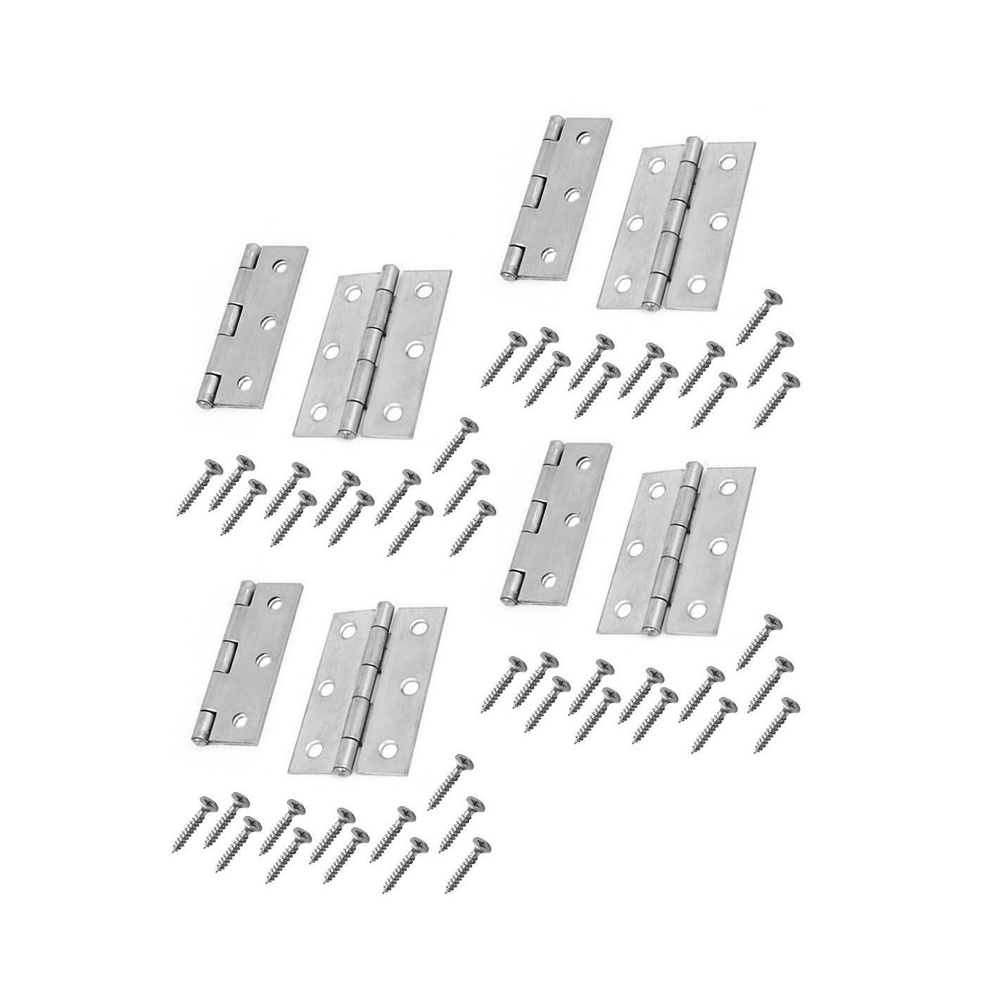 Set of 8 metal hinges, silver color (64x35 mm)