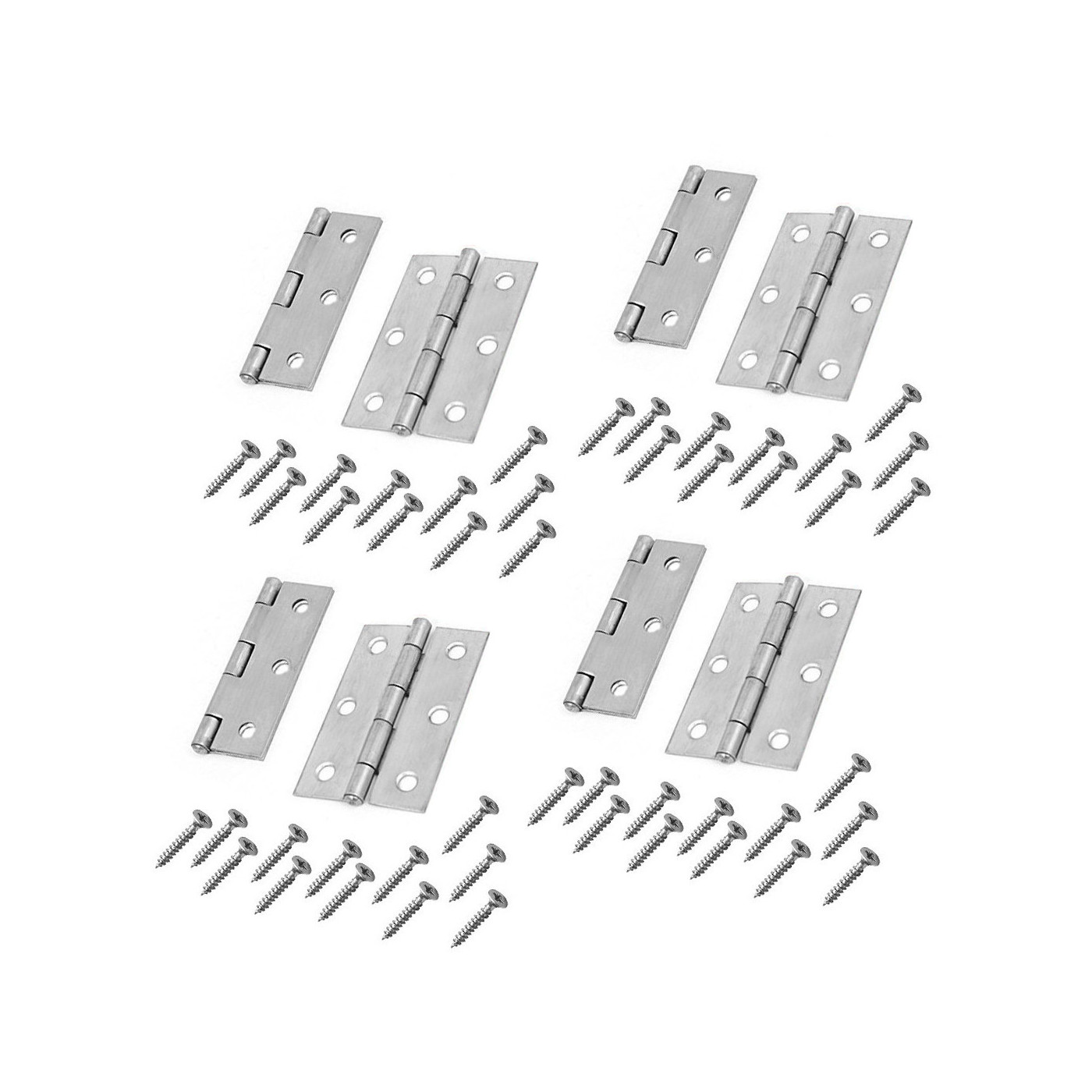 Zestaw 8 metalowych zawiasów w kolorze srebrnym (76x45 mm)